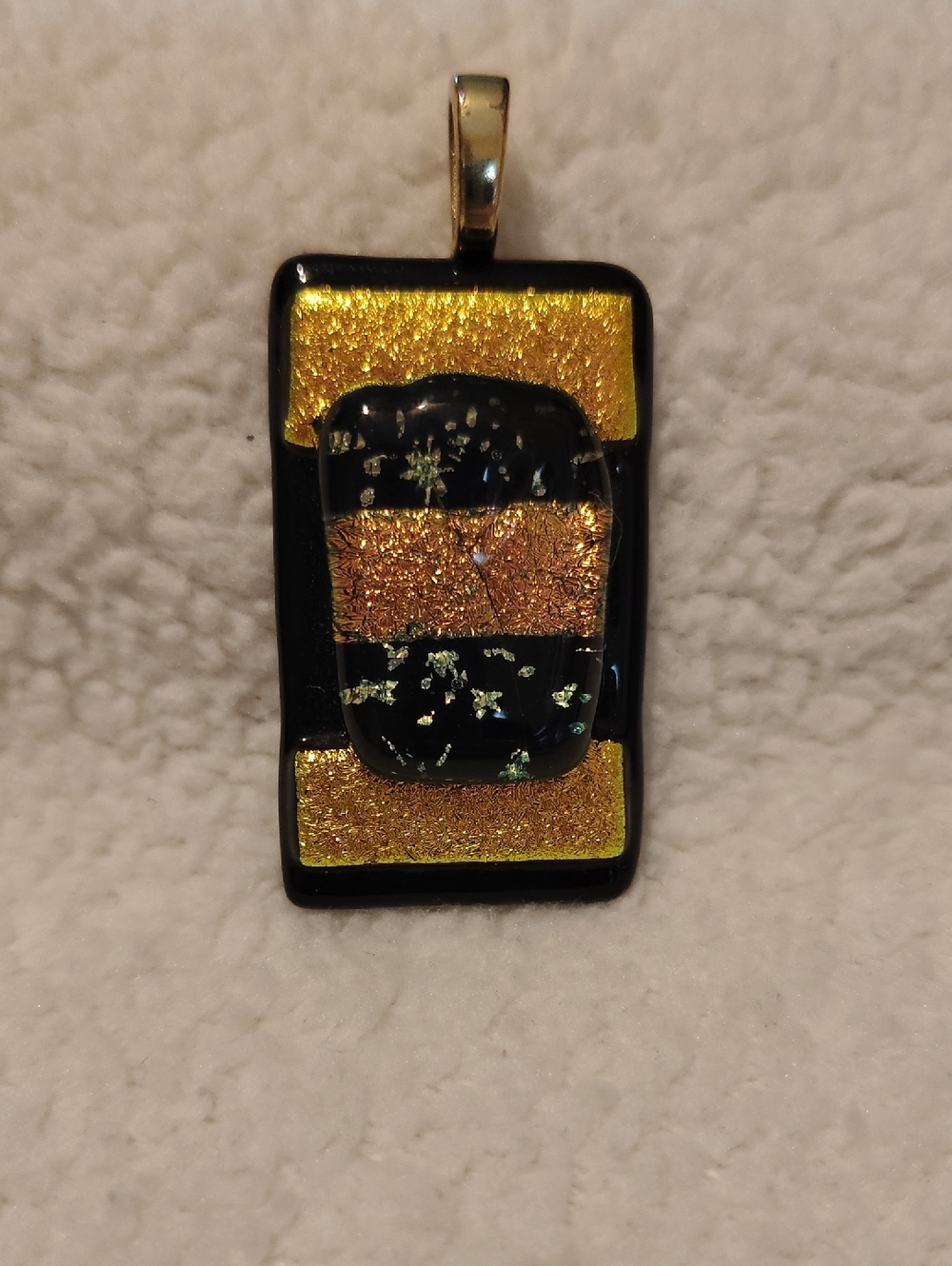 Black & Gold Dechoric Glass Pendant - Handmade